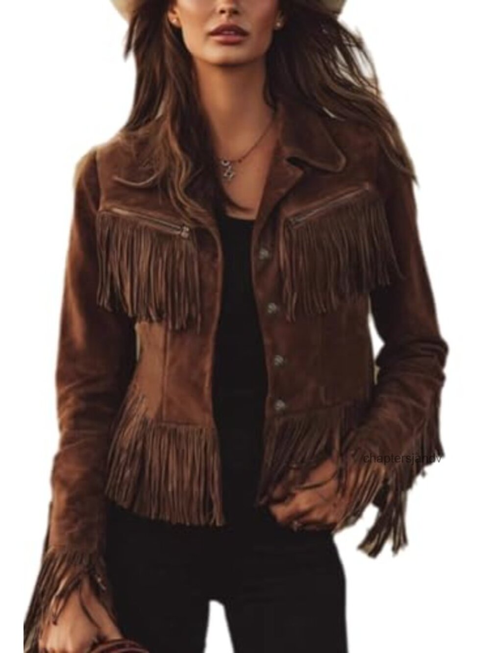 Faux Suede Fringe Jacket Women Western Cowgirl Casual